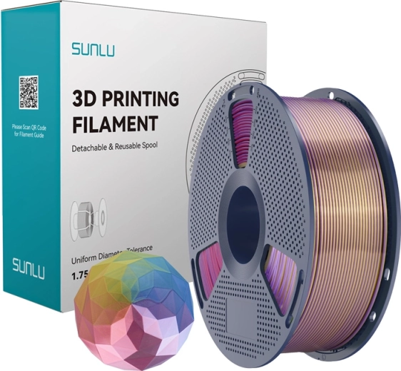 Sunlu PLA+ silk čtyřbarevný filament modrá–fialová–červená–zlatá