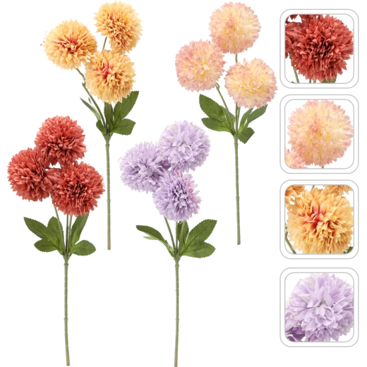 Umělá větvička – kytice 3 jiřin, 43 cm, mix barev