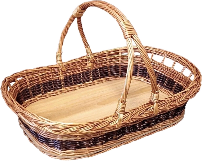 Velký lakovaný proutěný podnos s uchy 53 × 40 × 27 cm