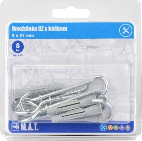 Uzlovací hmoždinka s háčkem 8 × 51 mm, bílý zinek (8 ks)