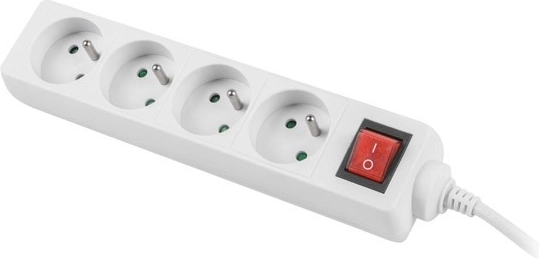 Bílá prodlužovací zásuvka 1,5m s 4 zásuvkami a vypínačem
