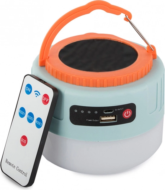 Solární kempingová LED lucerna s USB a dálkovým ovládáním