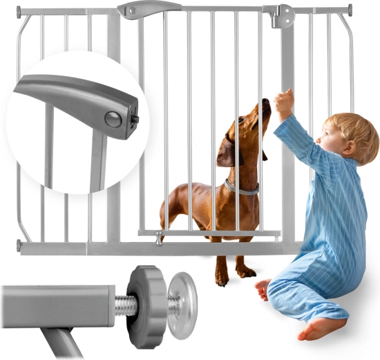 Šedá bezpečnostní zábrana NUKIDO pro děti a mazlíčky, 75–115 cm