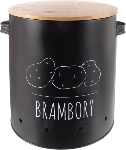 Plechová dóza na brambory s bambusovým víkem Black