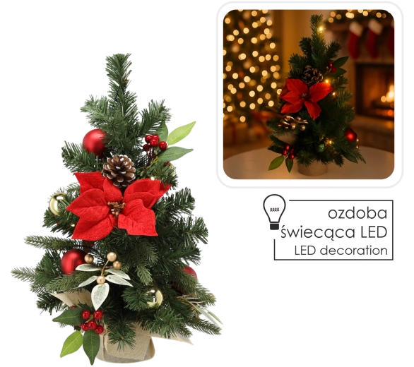 Vánoční dekorativní stromeček s 15 LED, 50 cm, červeno-zlatý - 1 kus