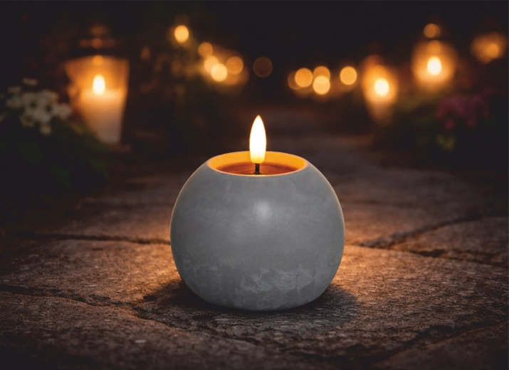 Solární LED svíčka koule s betonovým efektem 10,5 × 10 cm - 1 kus