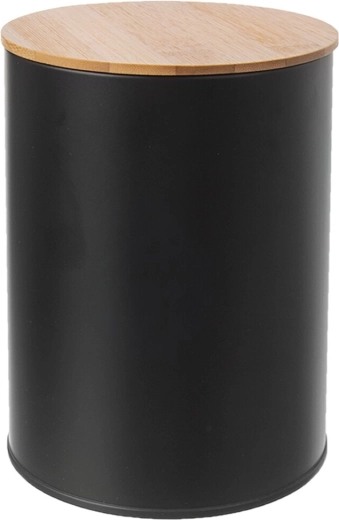 Kuchyňská dóza z plechu s bambusovým víkem 13 cm černá