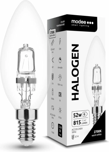 Modee halogenová svíčka C35 52 W E14, 815 lm, teplá bílá