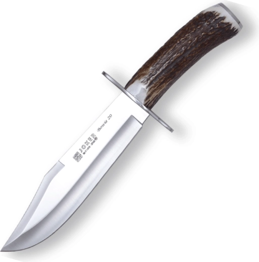 Lovecký nůž Joker bowie 20 cm s rukojetí z jeleního parohu a koženým pouzdrem