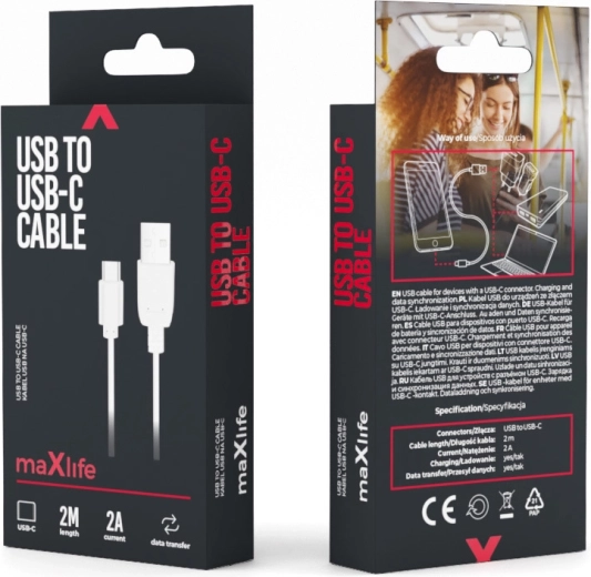 Maxlife USB – USB‑C kabel 2 m bílý