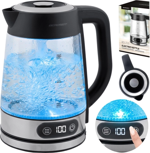 Skleněná rychlovarná konvice s regulací teploty 1,8 l 2200 W BERDSEN