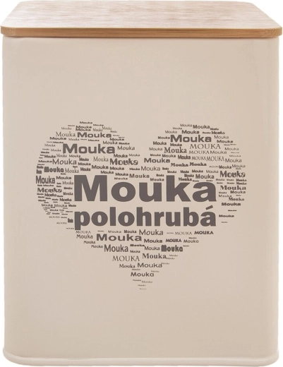 Dóza na mouku z plechu s dřevěným víkem s motivem srdce