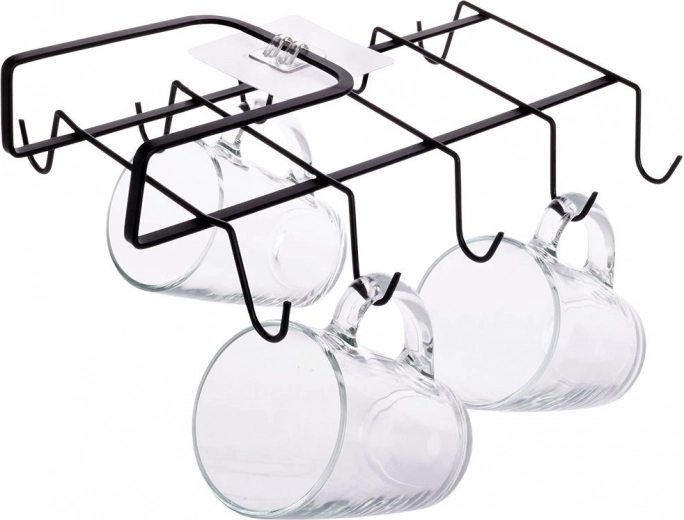 Kovový držák na hrnky pod policí, černý