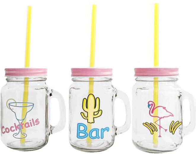 Sklenice Mason s víčkem a brčkem 450 ml – léto