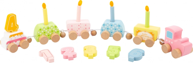Dřevěný narozeninový vláček s čísly a svíčkami