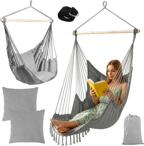 Závěsné houpací křeslo 2v1 s polštáři, šedé GARDLOV