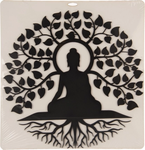 Dřevěná nástěnná dekorace Budha a strom života černá 35 × 35 cm