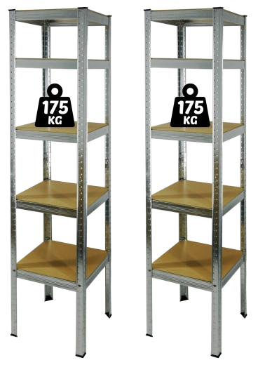 Sada dvou pětipolicových regálů 180 × 40 × 40 cm, nosnost police 175 kg - 2 ks
