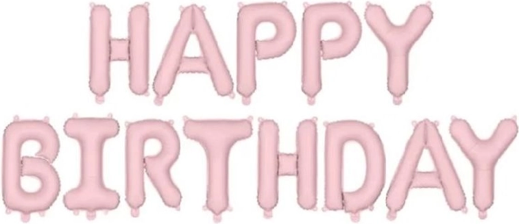 Fóliový balonový nápis Happy Birthday růžový 340 × 35 cm