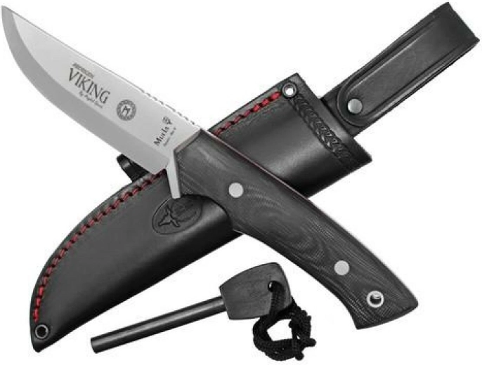 Muela Viking M11M univerzální nůž 11 cm s technologií CRIO-T, černá Micarta, kožené pouzdro a křesadlo