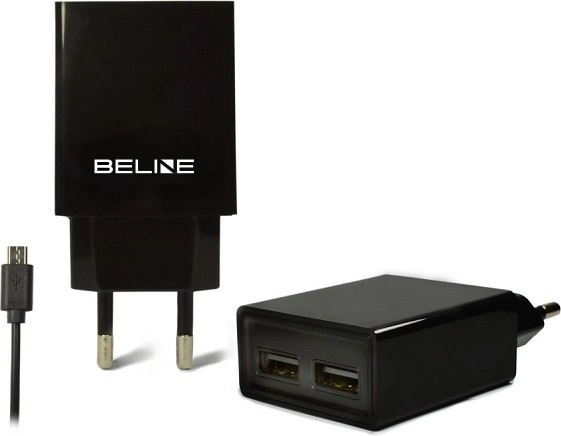 Síťová nabíječka BELINE 2× USB s kabelem microUSB 2 A, černá