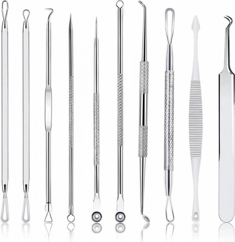 Sada na odstranění černých teček, komedonů a akné – 10dílná nerezová sada