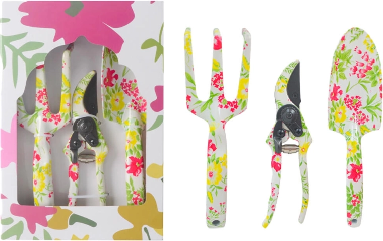 Zahradní sada ručního nářadí 3dílná s květinovým dekorem