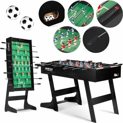 Stolní fotbálek NEO-SPORT NS-803, skládací, 121 × 61 × 80 cm, černý