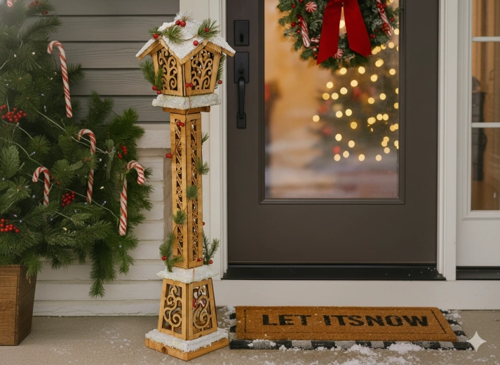 Vánoční dřevěná lucerna LED 85 cm, hnědá