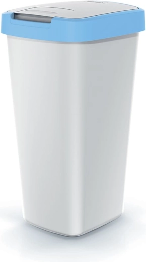 Odpadkový koš 25 l s víkem Compacta Q, popelavý se světle modrým rámečkem
