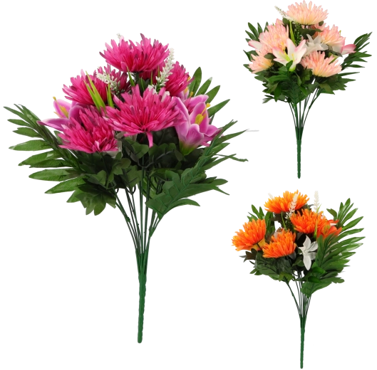 Umělý buket lilií a chryzantém 42 × 24 × 24 cm