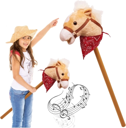Hobby horse na dřevěné tyči se zvukem řehtání 77 cm
