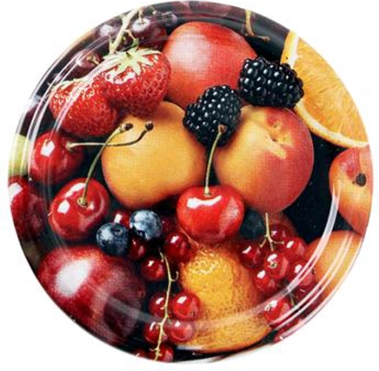 Víčka Twist na zavařovací sklenice, 82 mm, motiv ovoce, 10 ks