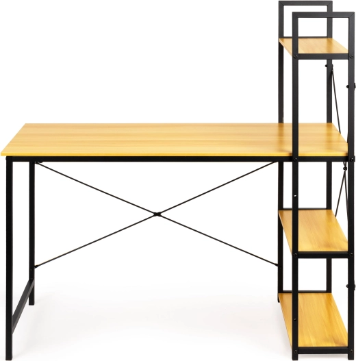 Dřevěný počítačový stůl s loftovými policemi