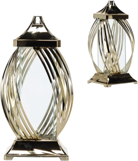 Kovový lampion 40 cm s dekorativní stuhou – zlatý nebo stříbrný