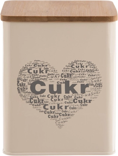 Dekorativní dóza na cukr s motivem srdce (plech a dřevo)