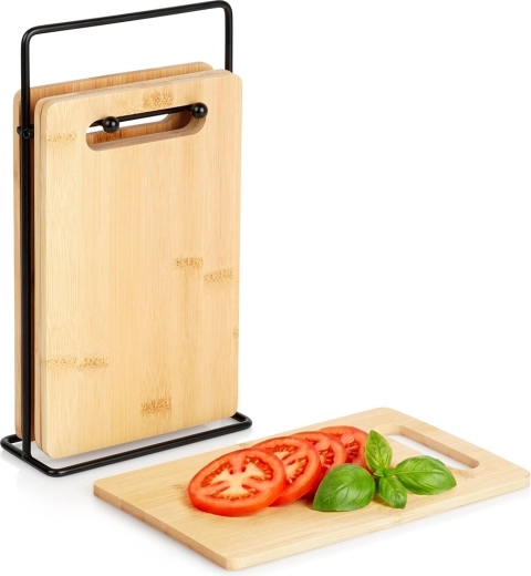 bambusové prkénko na krájení se stojanem 22 × 14 cm, sada 5 ks