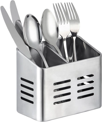 Nerezový stojan na příbory se 2 přihrádkami 16 × 9 × 13 cm