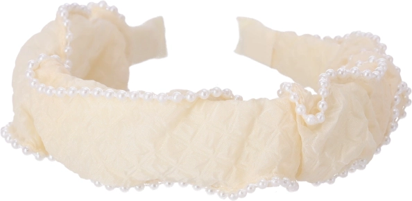 Široká čelenka s perličkami – bílá