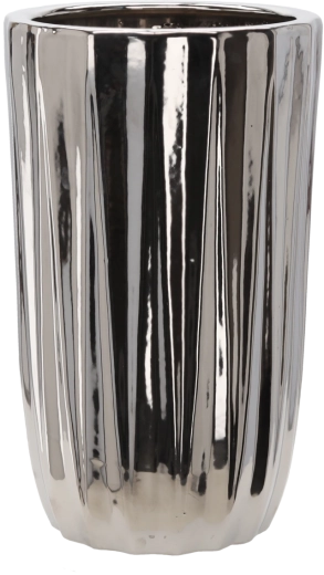 Keramický obal na květináč stříbrný pruhovaný 24,5 × 24,5 × 41,5 cm
