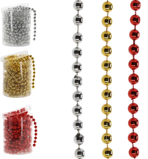 Vánoční korálková girlanda 5 m – červená, zlatá a stříbrná