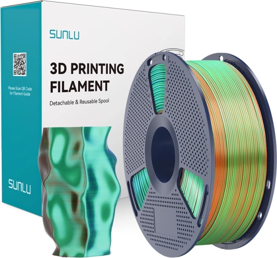 Sunlu PLA+ Silk tříbarevný filament pro 3D tisk oranžová/modrá/zelená