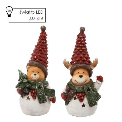 Vánoční figurka medvídek/renifer s LED čepicí 36 cm