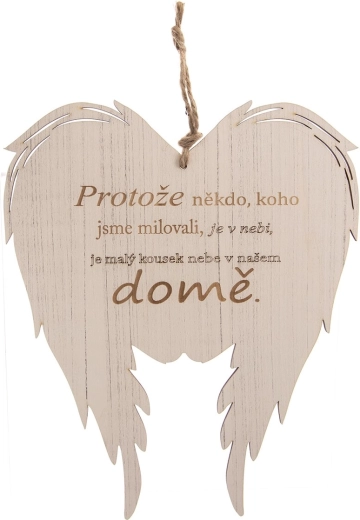 Dřevěná andělská křídla s nápisem „protože někdo…“ 31 × 38 cm