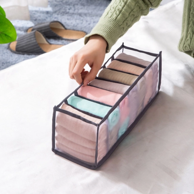 Organizér do skříně se 7 přihrádkami na prádlo – šedý