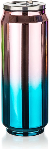 Termohrnek plechovka 430 ml BE COOL duhový zlatorůžovo‑modrozelený