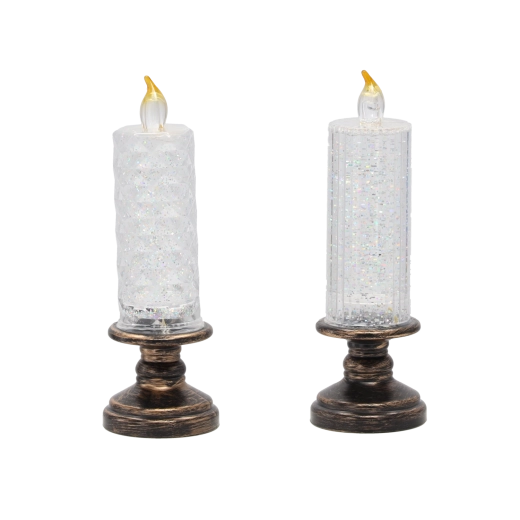 LED svíčka s třpytkami na dekorativním podstavci 21 cm