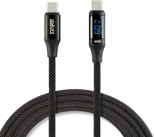 Datový kabel USB-C na USB-C s ukazatelem výkonu, černý, 1 m