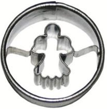 Vykrajovátko anděl – kulaté 3 × 1,6 cm, pocínovaný plech