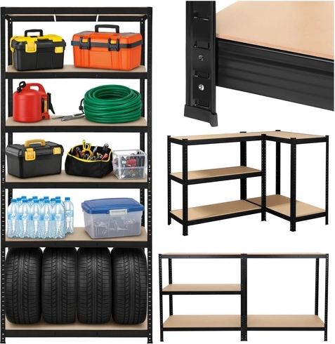 Kovový regál do dílny a garáže 220 × 100 × 45 cm, 5 polic, nosnost 1000 kg, BIGSTREN – černý